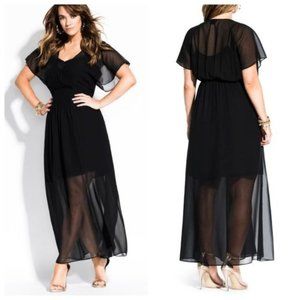 City Chic Spirited Black Maxi Dress 16 W NWT